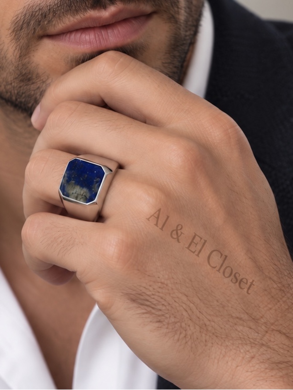 Men’s Lapis Lazuli Natural Gemstone Stainless Steel Ring Size 10.5 NWT